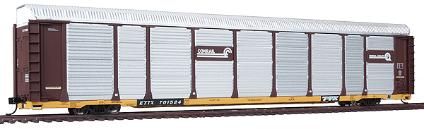 Walthers 4888 - CONRAIL, '89 closed auto carrier, tripple deck, brown, yellow frame, alu doors